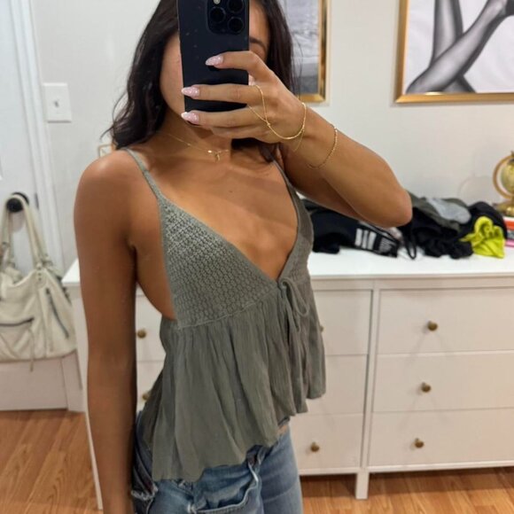 Garage Women's Green and Grey Crop-top - Picture 1 of 4